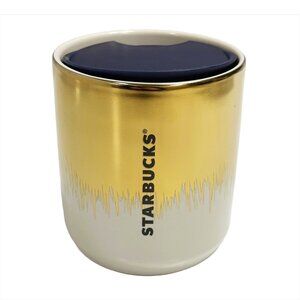 2020 STARBUCKS Ceramic Coffee Travel‎ Tumbler Mug - 8oz - Holiday Gold, White
